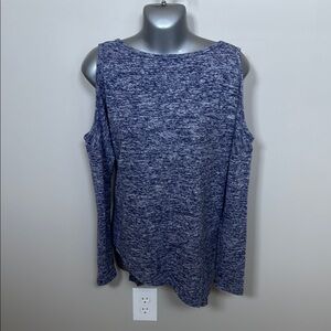 Soprano Blue and White Cold Shoulder Sweater